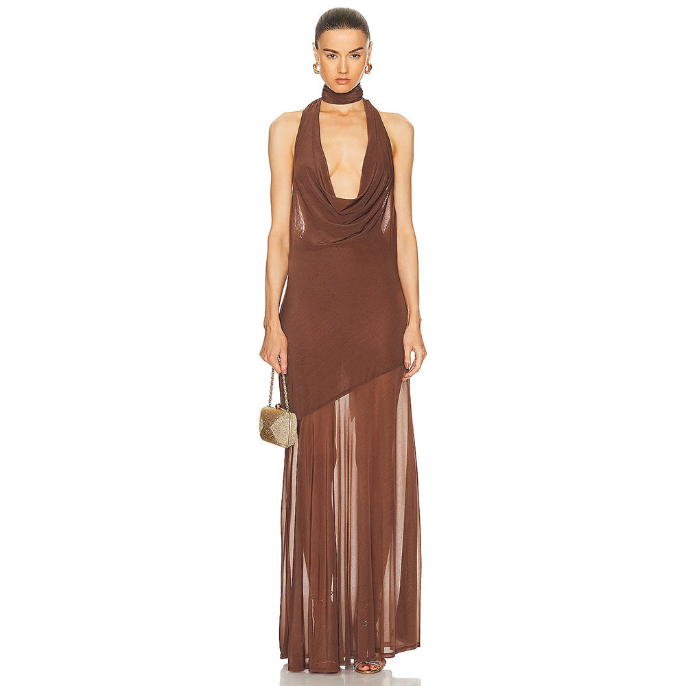 Halter Bare Back Pleated Dress Women