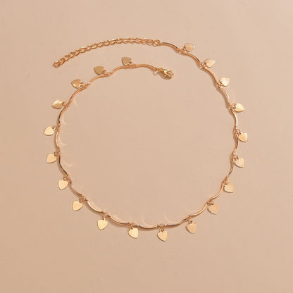 Retro Personality Twin Style Alloy Love Heart Tassel Pendant Gold Chain Adjustable