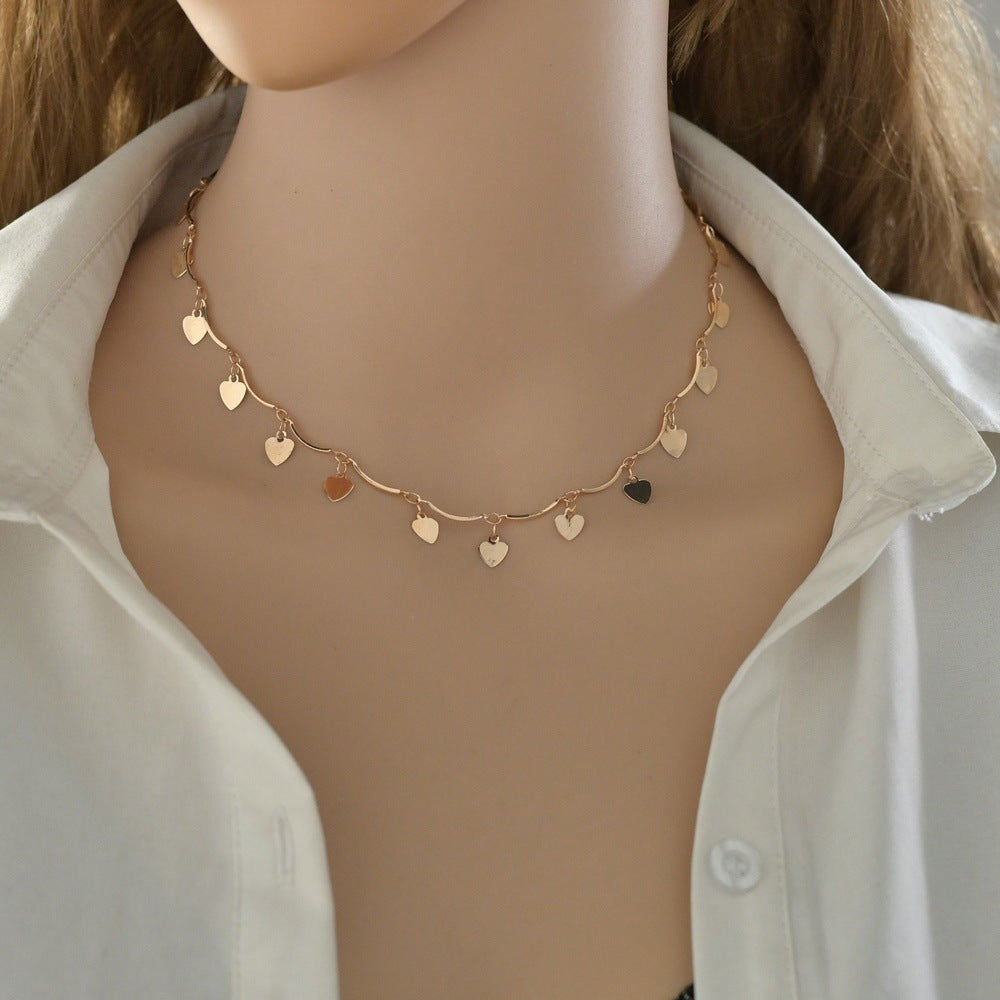 Retro Personality Twin Style Alloy Love Heart Tassel Pendant Gold Chain Adjustable