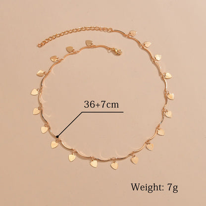 Retro Personality Twin Style Alloy Love Heart Tassel Pendant Gold Chain Adjustable