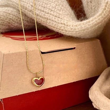 Red Love Titanium Steel Necklace For Women Peach Heart Pendant Women